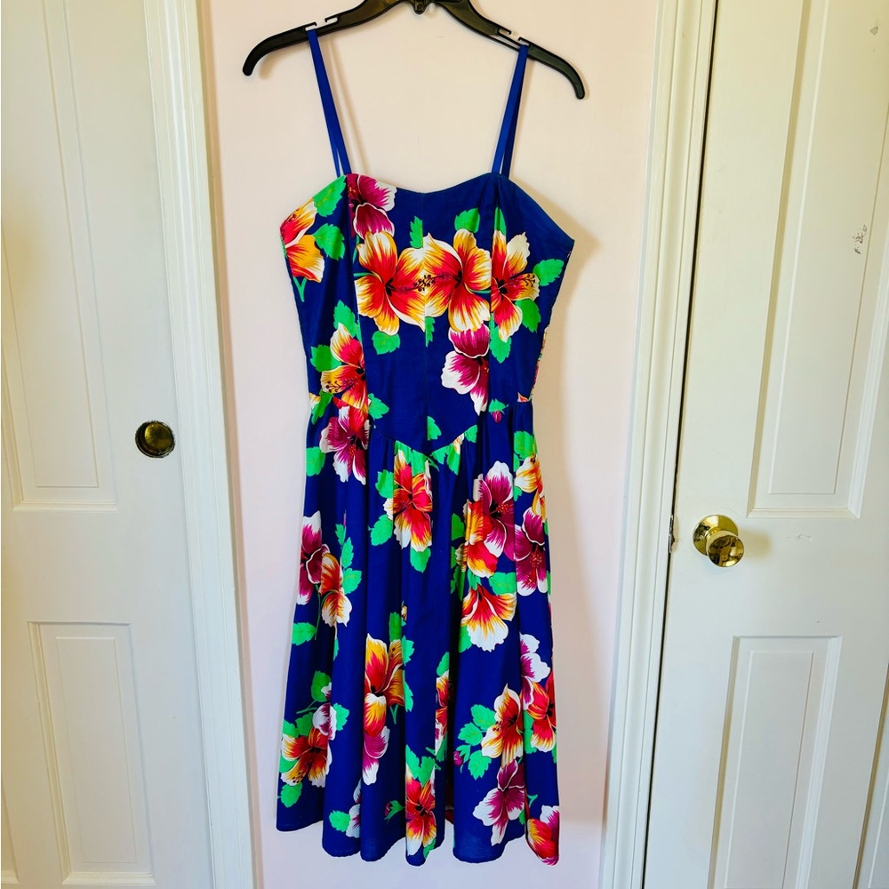 Vintage 90s royal blue floral cotton sundress by Byer Too! Size 7